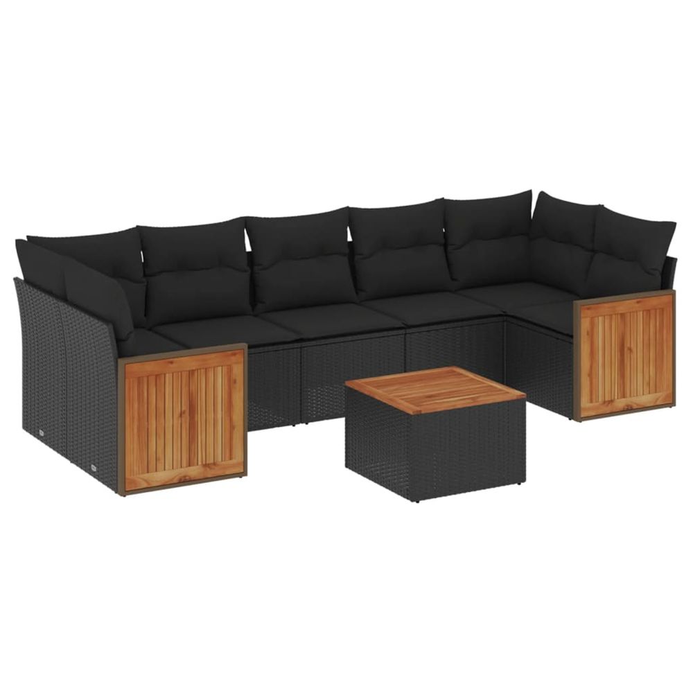 Salon de jardin 8 pcs avec coussins noir résine tressée