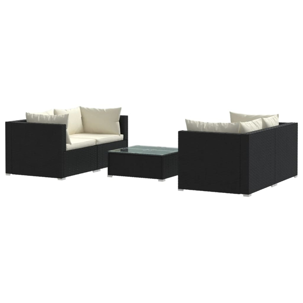 Salon de jardin 5 pcs avec coussins résine tressée noir