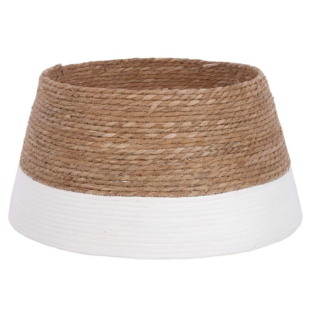 Mica decorations jupe de sapin de noël h26 x d50 cm - couvre pied - blanc cassé / marron - herbiers tressés