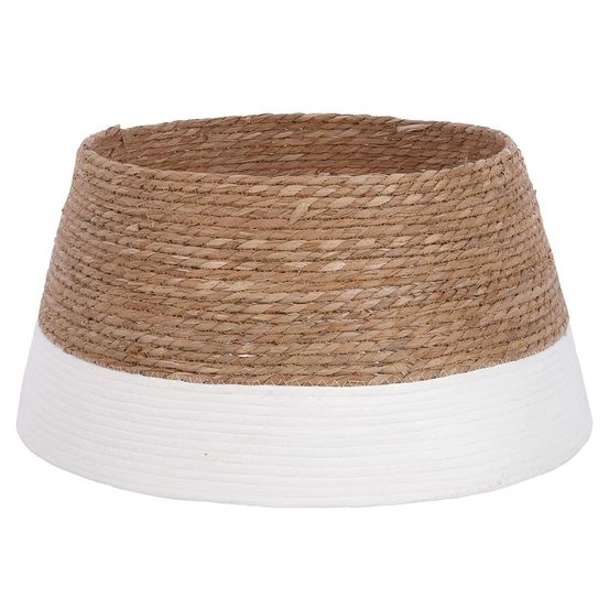 Mica decorations jupe de sapin de noël h26 x d50 cm - couvre pied - blanc cassé / marron - herbiers tressés