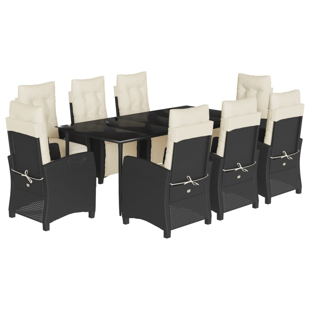 Ensemble à manger de jardin 9pcs coussins noir résine tressée