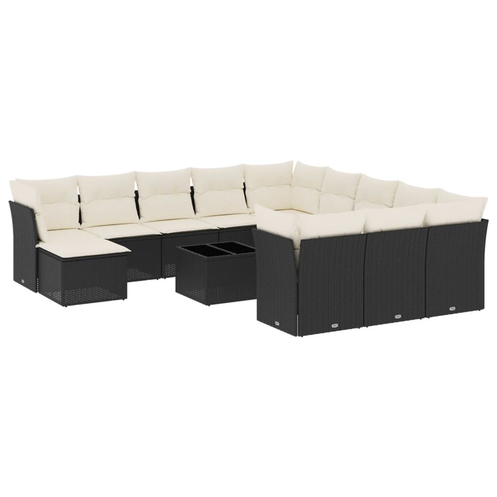 Salon de jardin avec coussins 13 pcs noir résine tressée