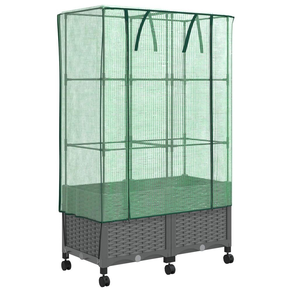 Jardinière d'extérieur de jardin avec couverture de serre et roues 2 pc pp