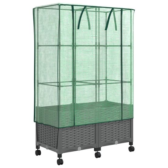 Jardinière d'extérieur de jardin avec couverture de serre et roues 2 pc pp