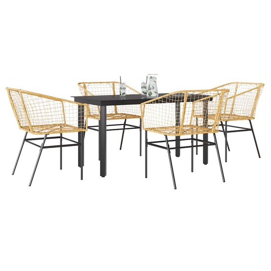Ensemble à manger jardin 5pcs marron poly rotin verre