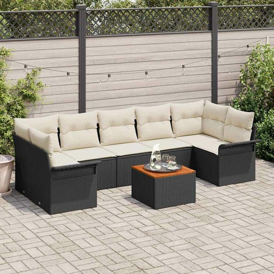 Ensemble de canapé de jardin avec coussin 8 pcs noir polyrotin