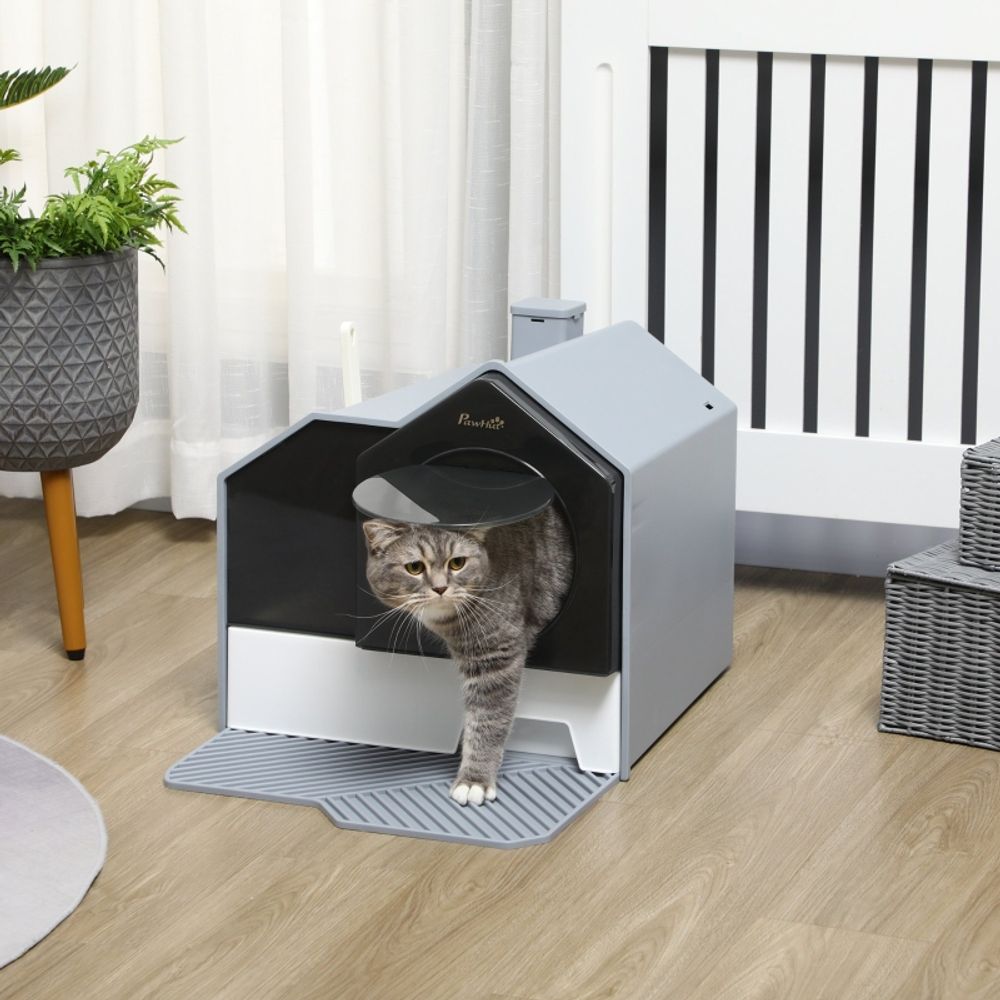 Maison de toilette chat design cabane plastique pelle et filtre gris 47cm