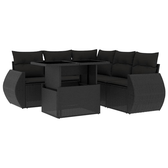 Salon de jardin 6 pcs avec coussins noir résine tressée