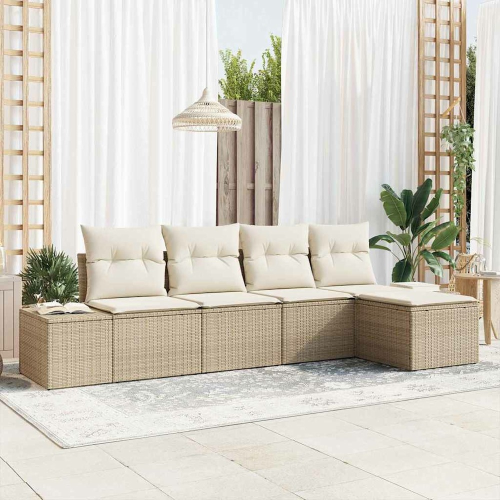 Ensemble de canapé de jardin 5 pcs beige et crème polyrotin