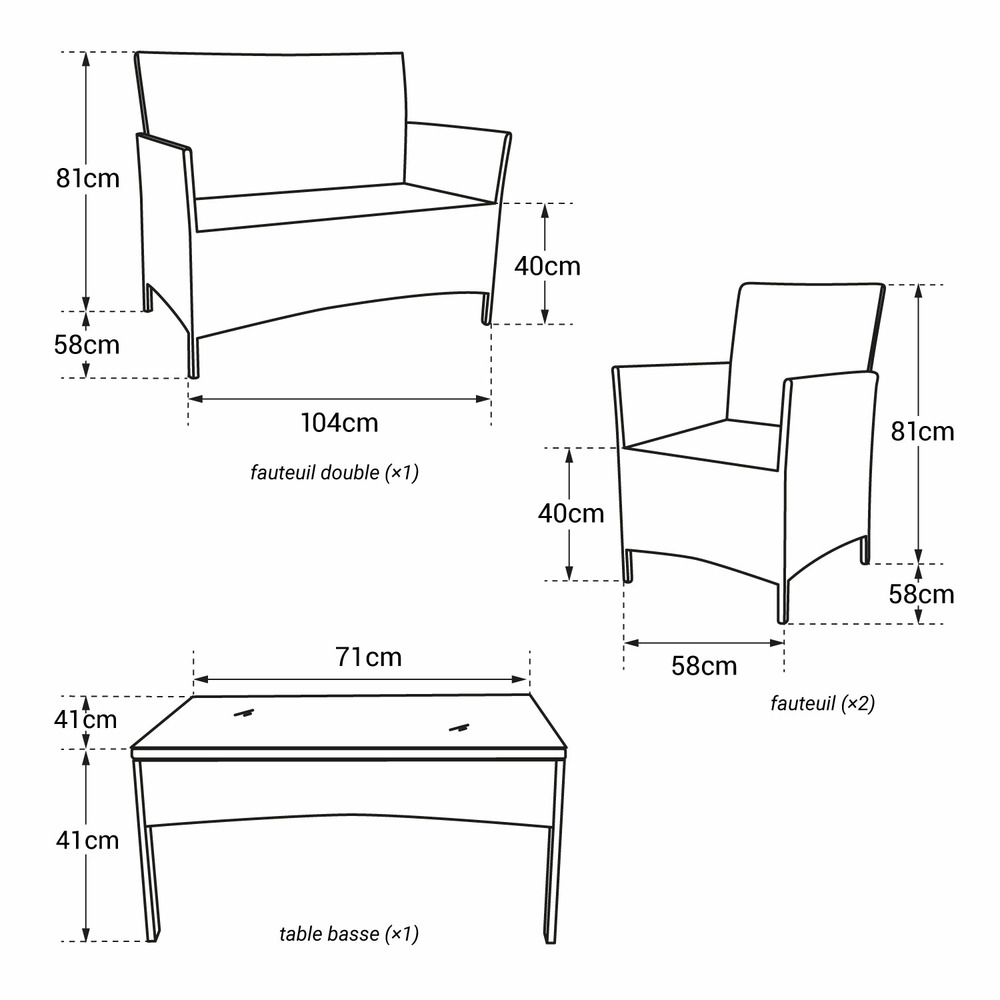 Salon de jardin cordoue en résine tressée gris 4 places - coussins ivoire