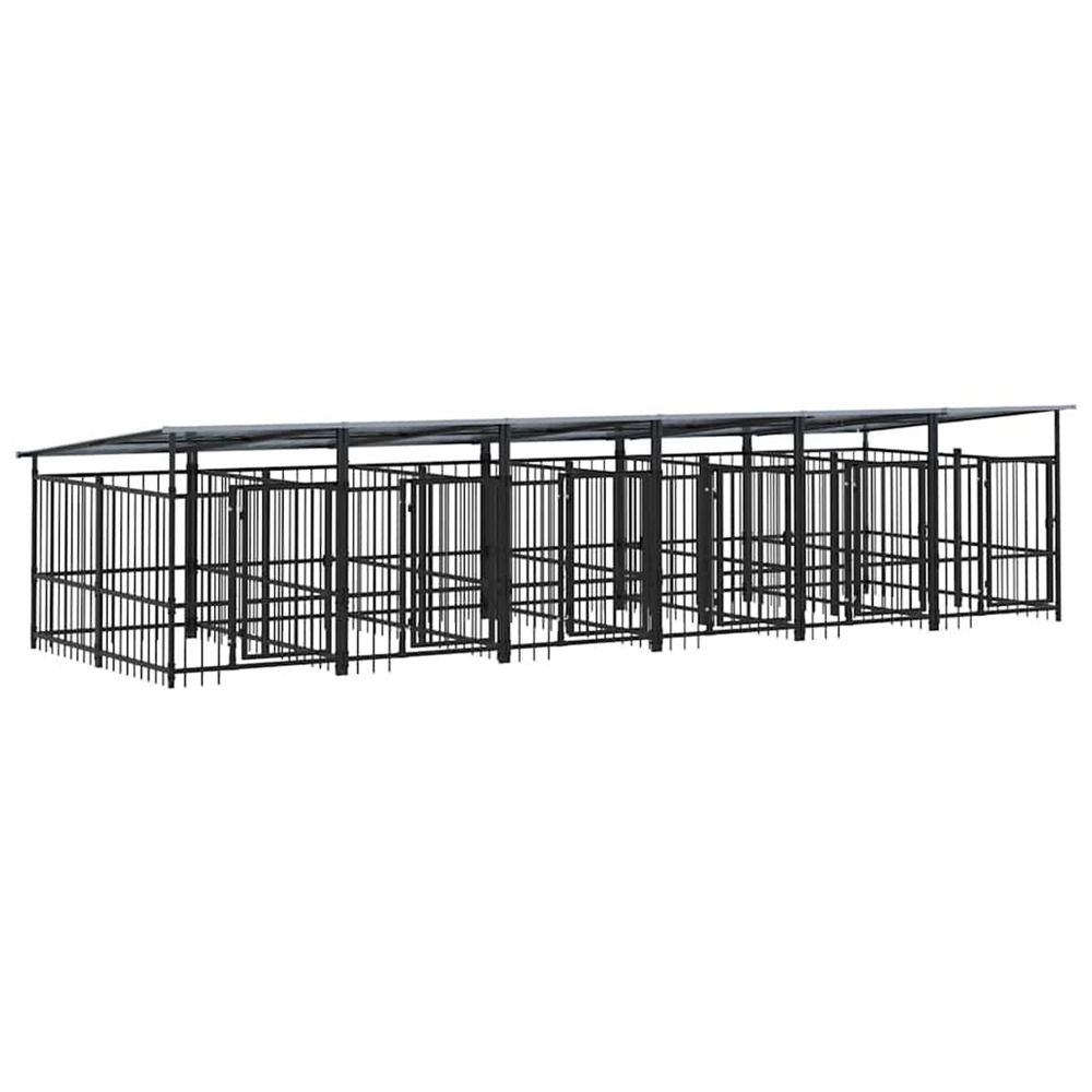 Chenil d'extérieur avec toit pour chiens acier 11,26 m²