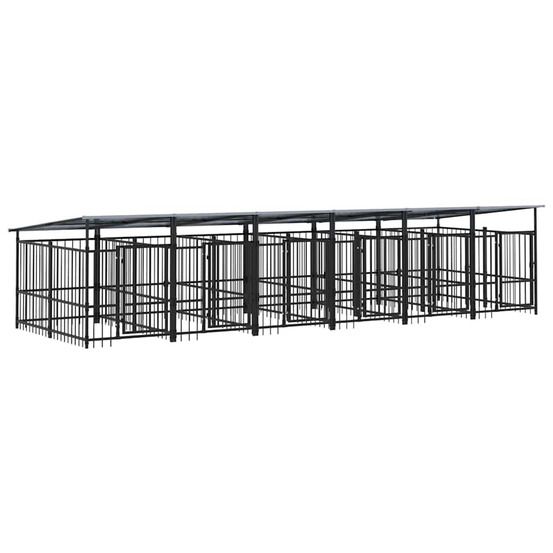 Chenil d'extérieur avec toit pour chiens acier 11,26 m²