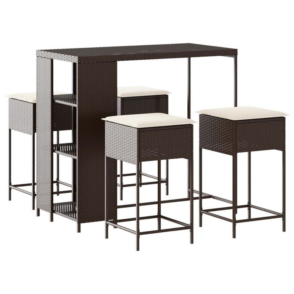 Ensemble de bar de jardin avec coussins 5 pcs marron poly rotin