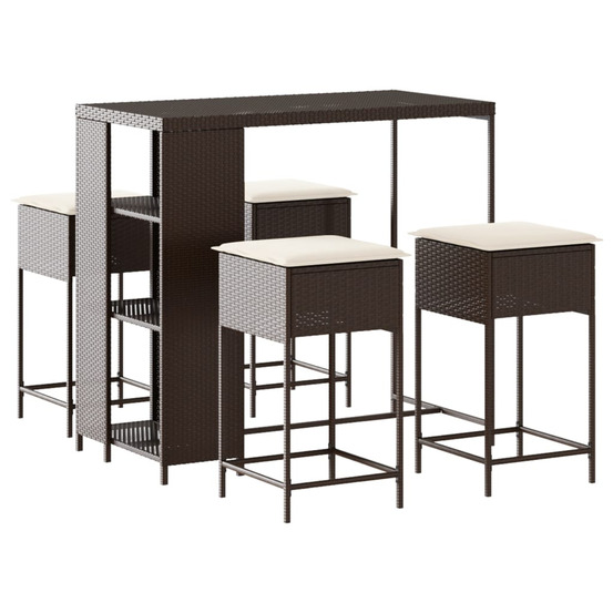 Ensemble de bar de jardin avec coussins 5 pcs marron poly rotin