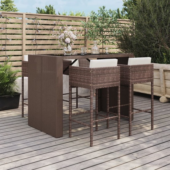 Ensemble de bar de jardin avec coussins 5 pcs marron poly rotin