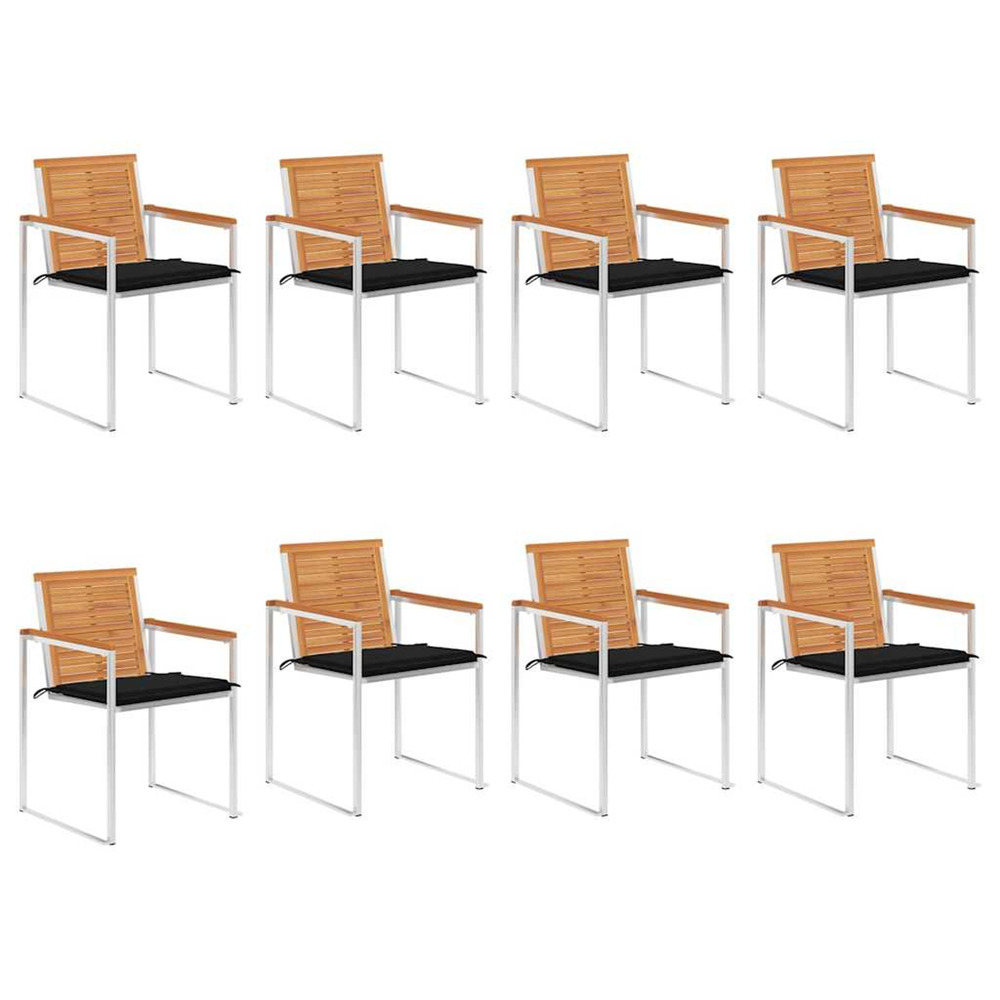 Chaises de jardin lot de 8 avec coussins bois d'acacia solide
