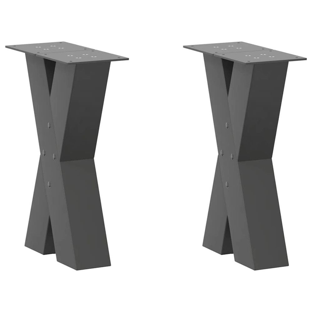 Pieds de table basse en forme de x, 2 pièces, anthracite, 28 x (42-43) cm, acier