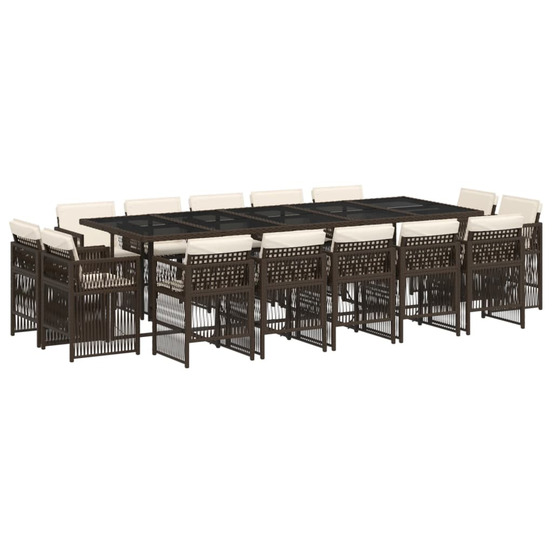 Ensemble à manger de jardin avec coussins 15 pcs marron rotin