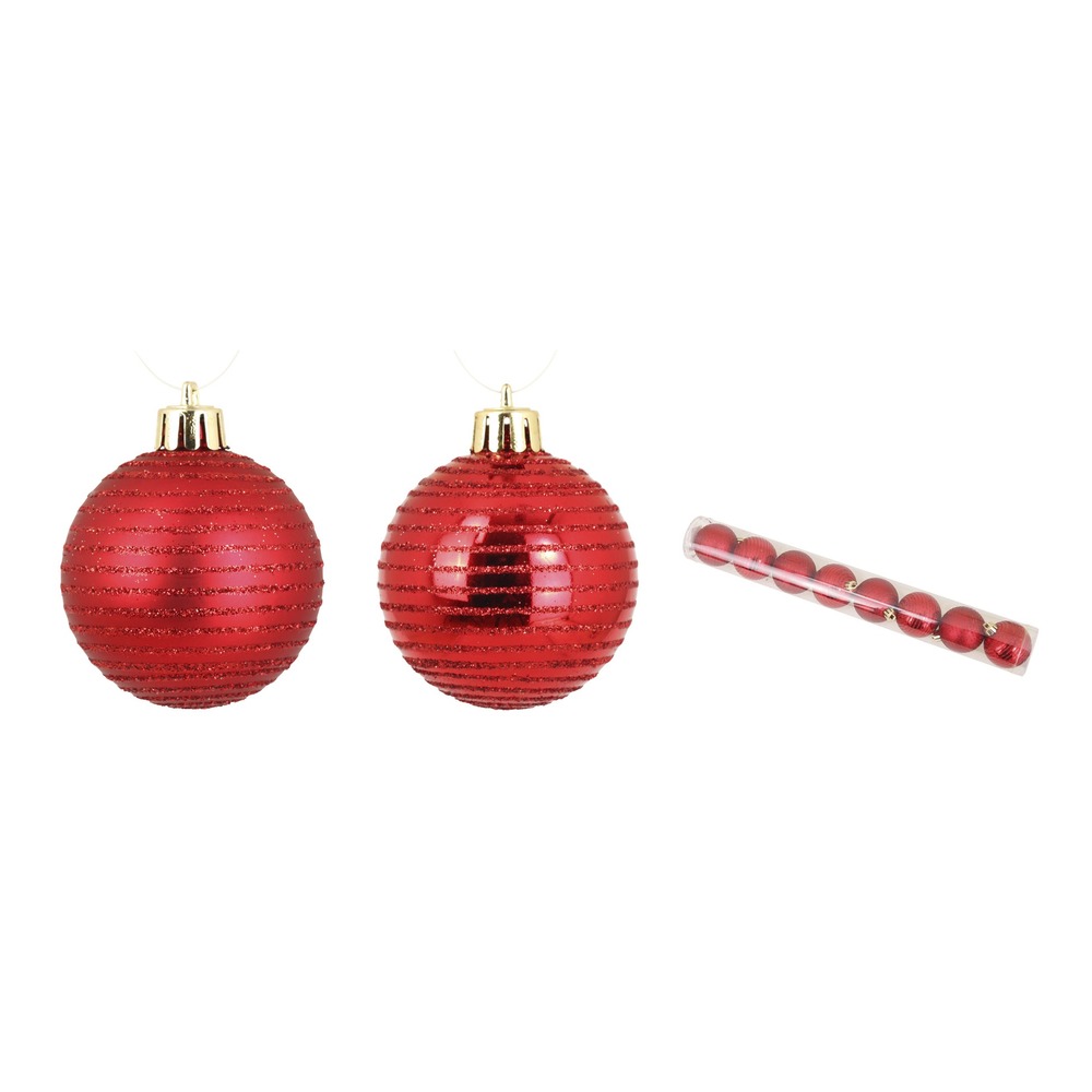 Set de 8 boules de noel decor raye rouge