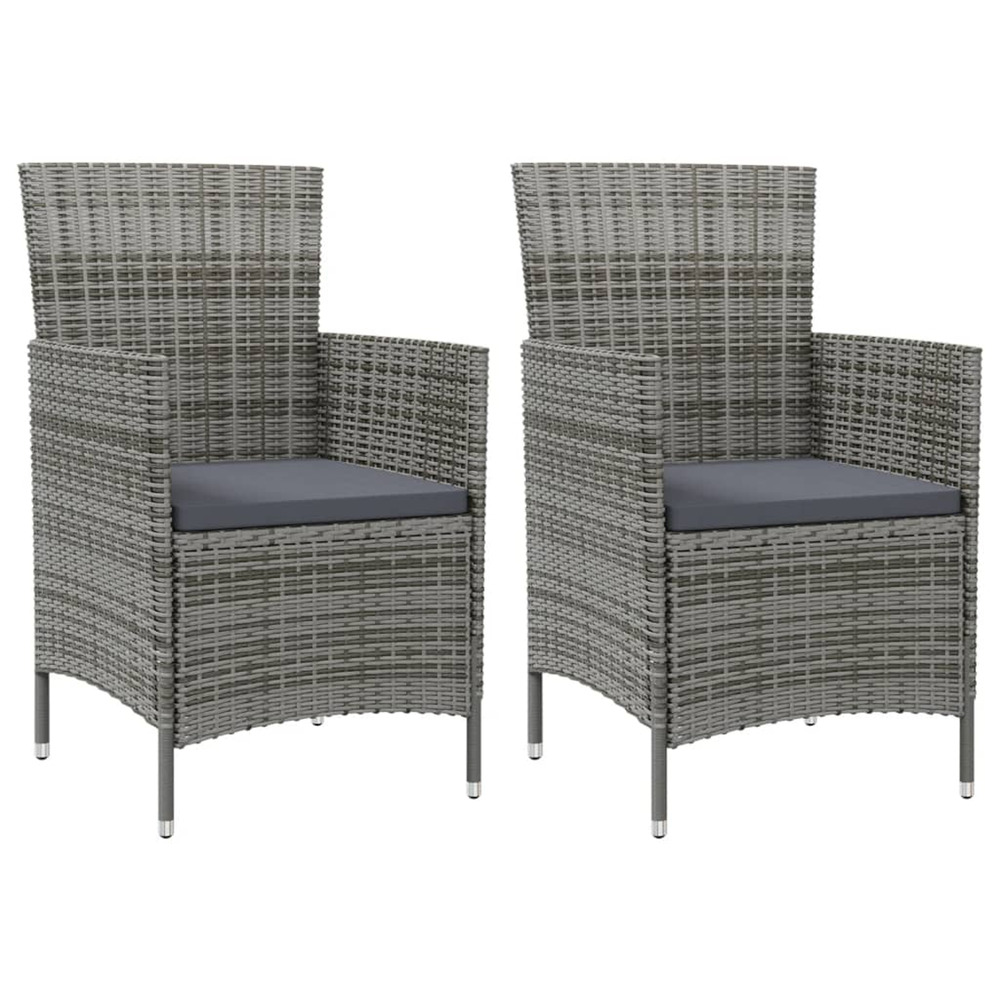 Chaises de jardin avec coussins lot de 2 résine tressée gris