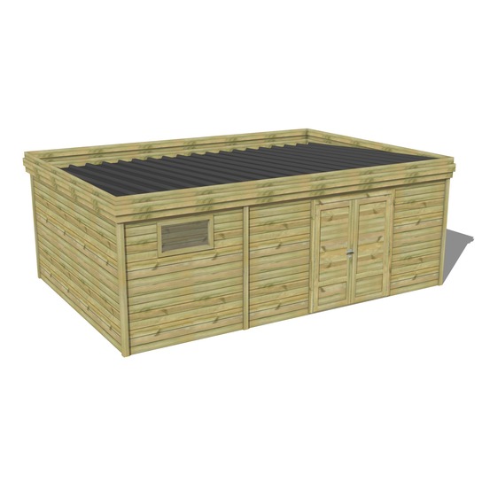 Abri de jardin bois pin traité autoclave 27mm - 6,89x4,34m / 30m2 - bac acier - abri français