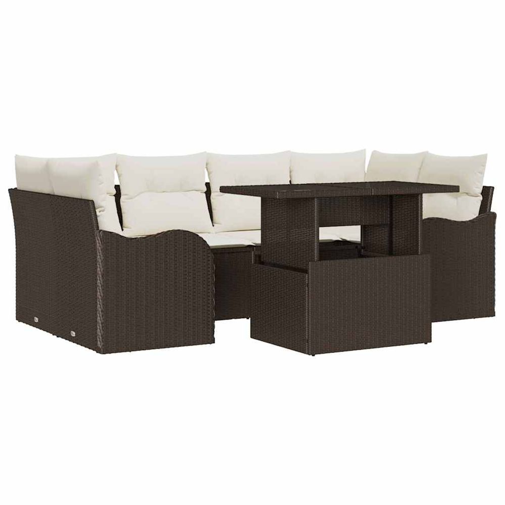 Ensemble de canapé de jardin 7 pc marron et crème polyrotin
