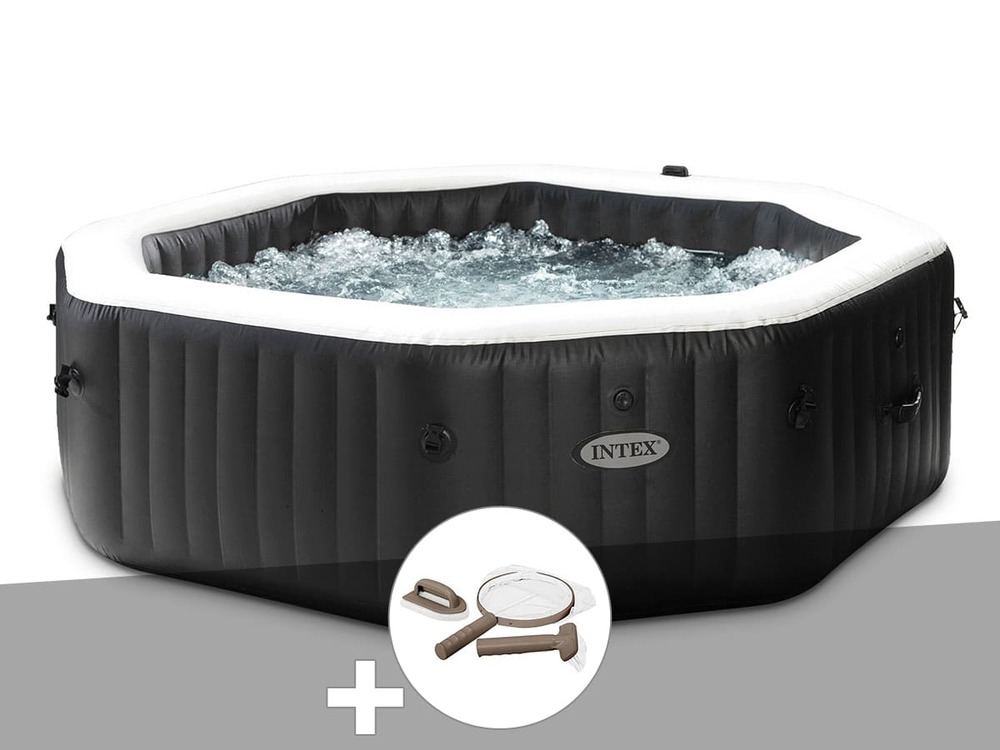 Kit spa gonflable purespa carbone octogonal bulles et jets 6 places + kit d'ent