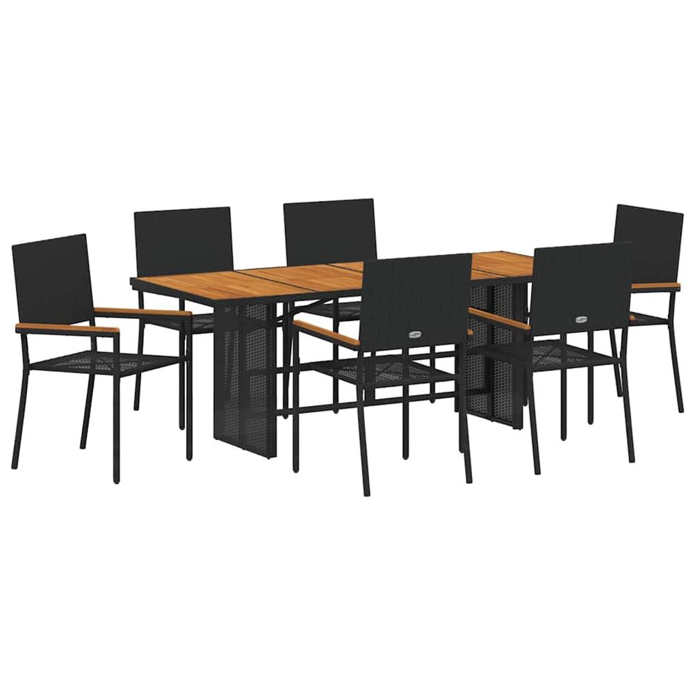Ensemble de salle à manger pour jardin 7 pc noir polyrotin