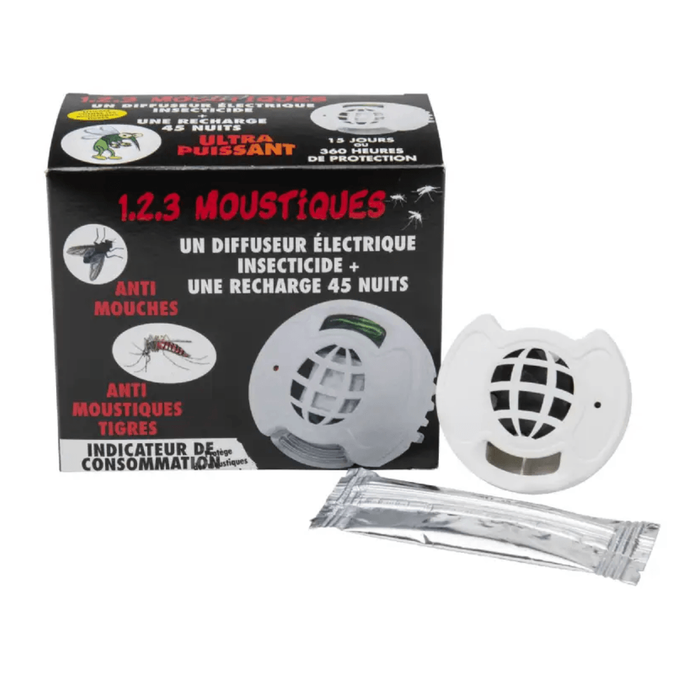 Prise anti-moustique électrique avec diffuseur + recharge – 45 nuits de protection