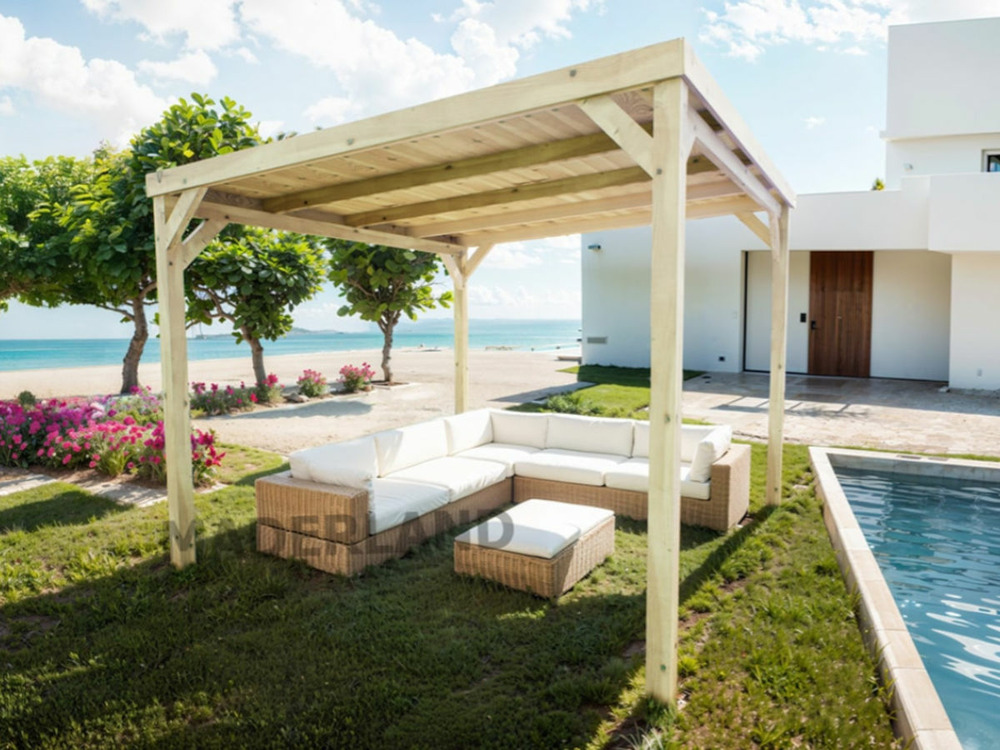 Pergola en bois dijon avec toit 400 x 400 cm