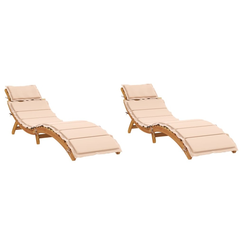 Chaises longues avec coussins lot de 2 beige bois massif acacia