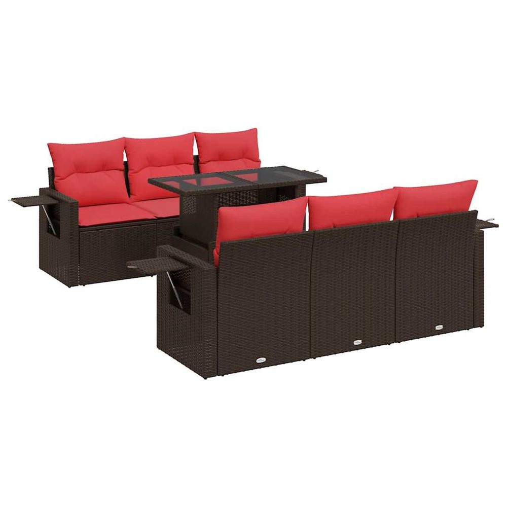 Salon de jardin avec coussins 7 pcs marron résine tressée acacia