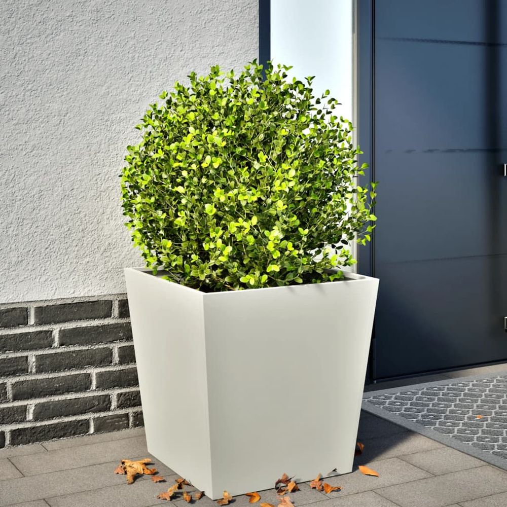 Pot de fleurs carré acier design moderne pour intérieur extérieur blanc 50x50 cm