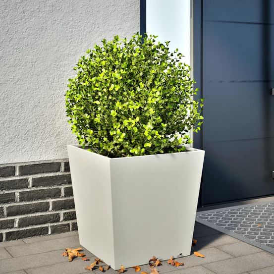 Pot de fleurs carré acier design moderne pour intérieur extérieur blanc 50x50 cm
