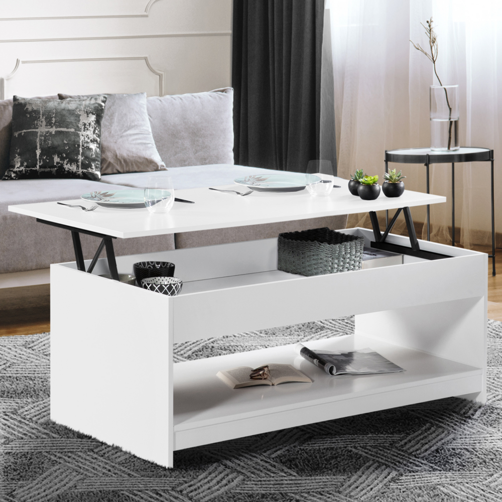 Table basse rectangulaire plateau relevable soa bois blanc