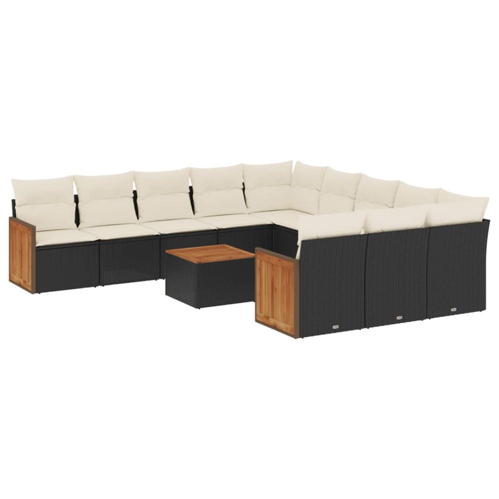 Salon de jardin 12 pcs avec coussins noir résine tressée