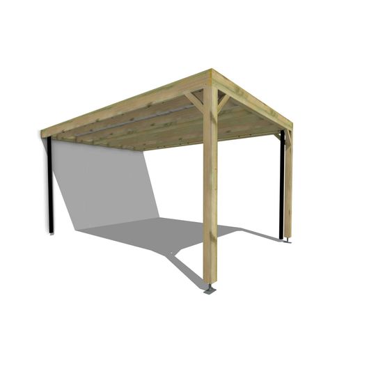 Carport bois adossé 1 voiture 15 m² • 3 x 5 m • hauteur de passage 2,37 m • sens profondeur • livraison comprise
