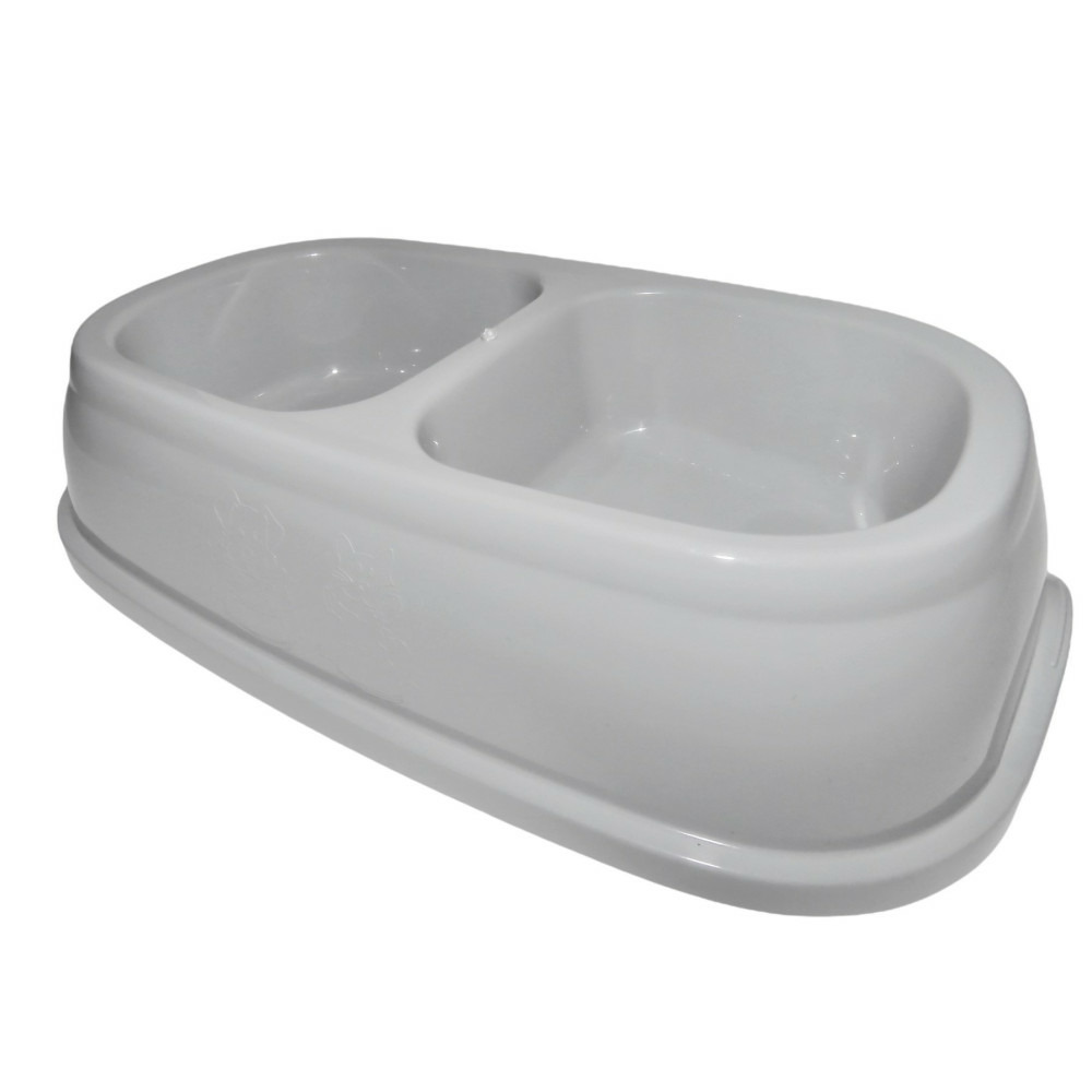 Ecuelle double bol 2 x 400 ml, gris en plastique, pour chien