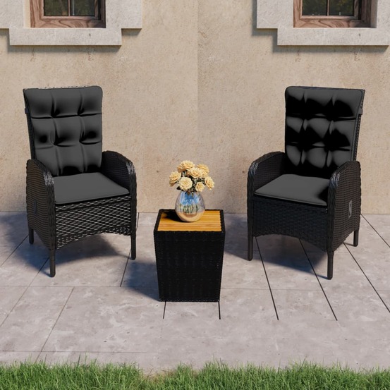 Ensemble de bistro de jardin 3 pcs rotin et bois d’acacia noir