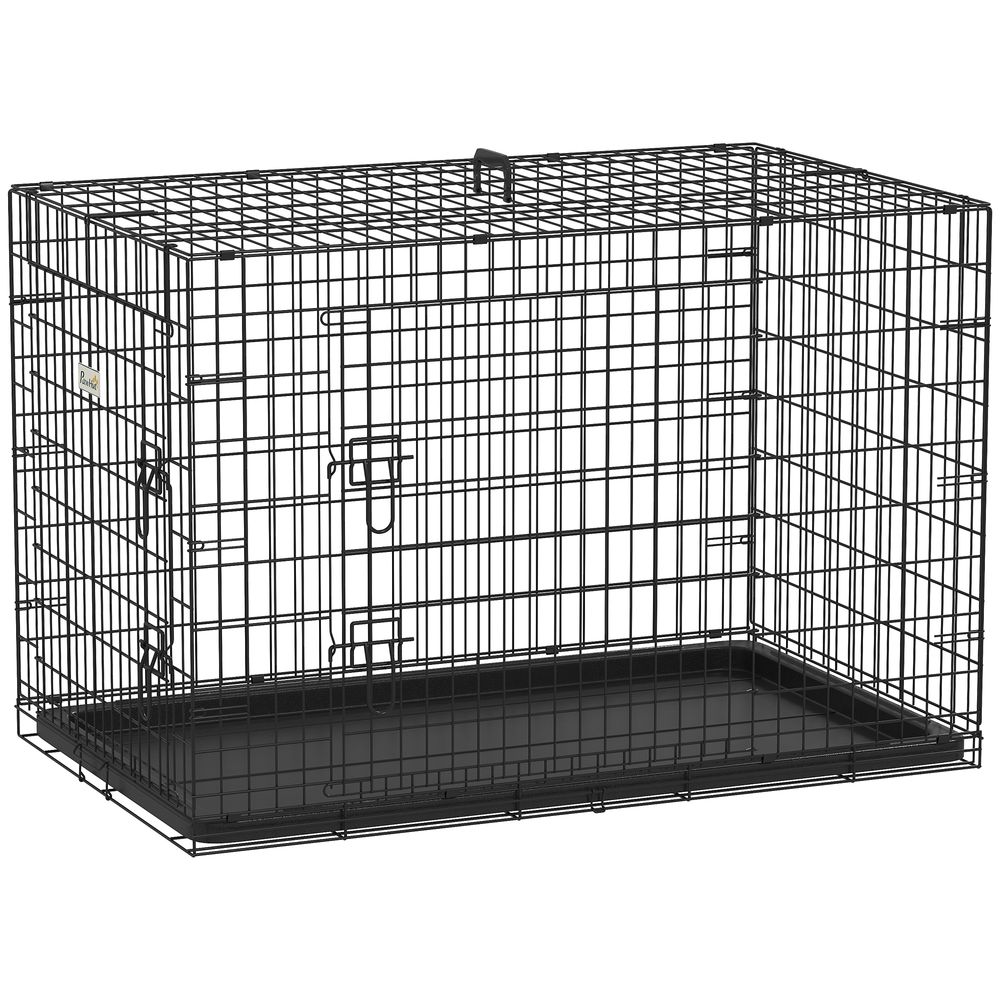 Cage de transport acier pour chien moyen pliante 2 portes verrouillables 106x71x76cm noir