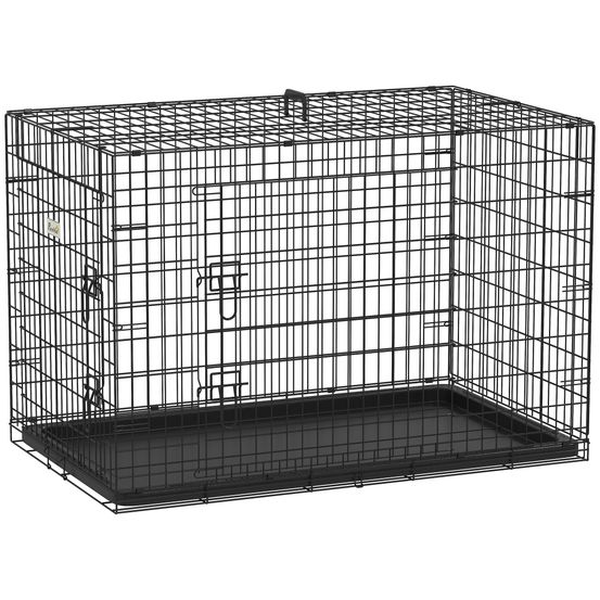 Cage de transport acier pour chien moyen pliante 2 portes verrouillables 106x71x76cm noir