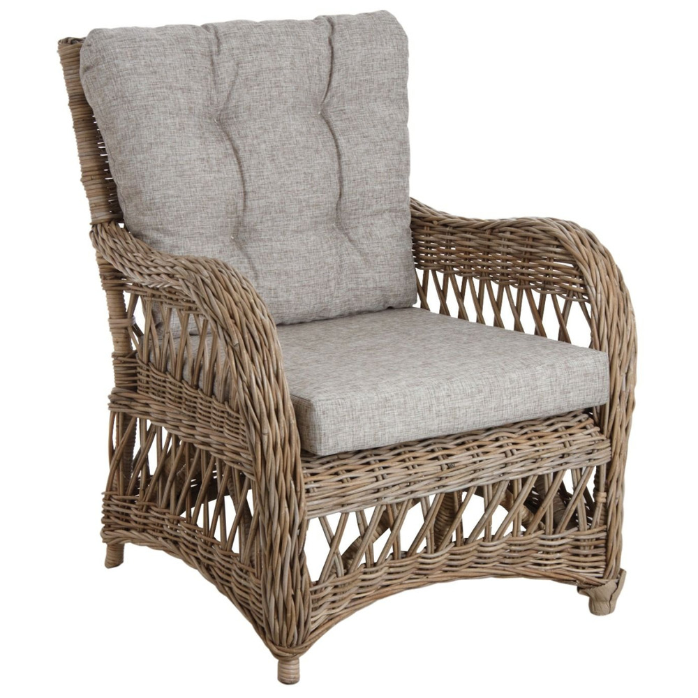 Fauteuil en poelet gris avec coussins kisaran