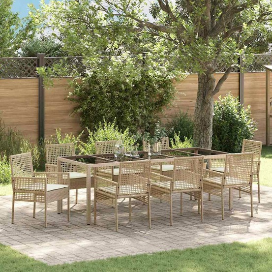 Ensemble de salle à manger pour jardin 9 pcs beige polyrotin