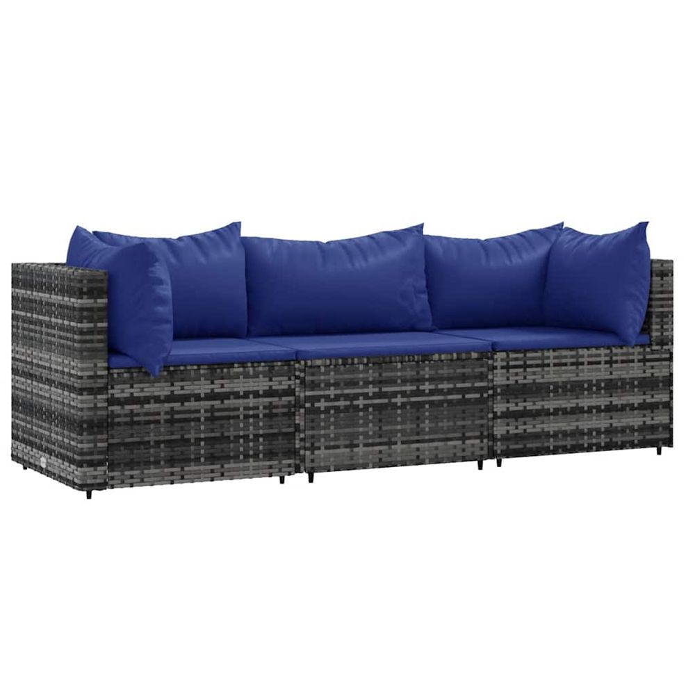 Salon de jardin 3 pcs avec coussins gris résine tressée
