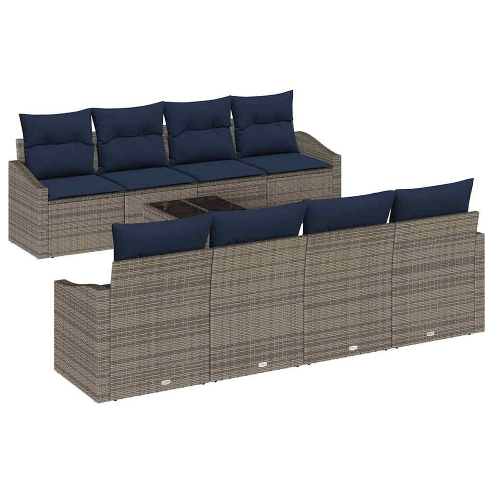 Ensemble de canapés avec coussin 9 pcs gris et marine polyrotin