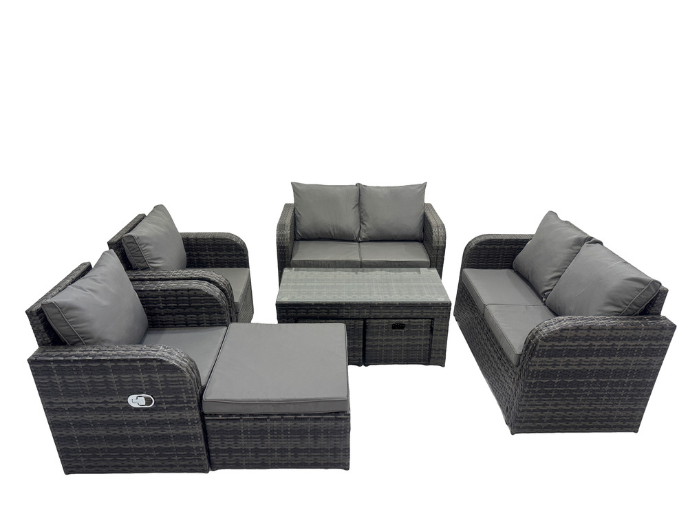 9 places ensemble salon de jardin extérieur en polyrotin avec fauteuil table de jardin 3 tabourets