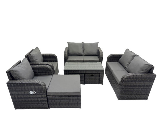 9 places ensemble salon de jardin extérieur en polyrotin avec fauteuil table de jardin 3 tabourets