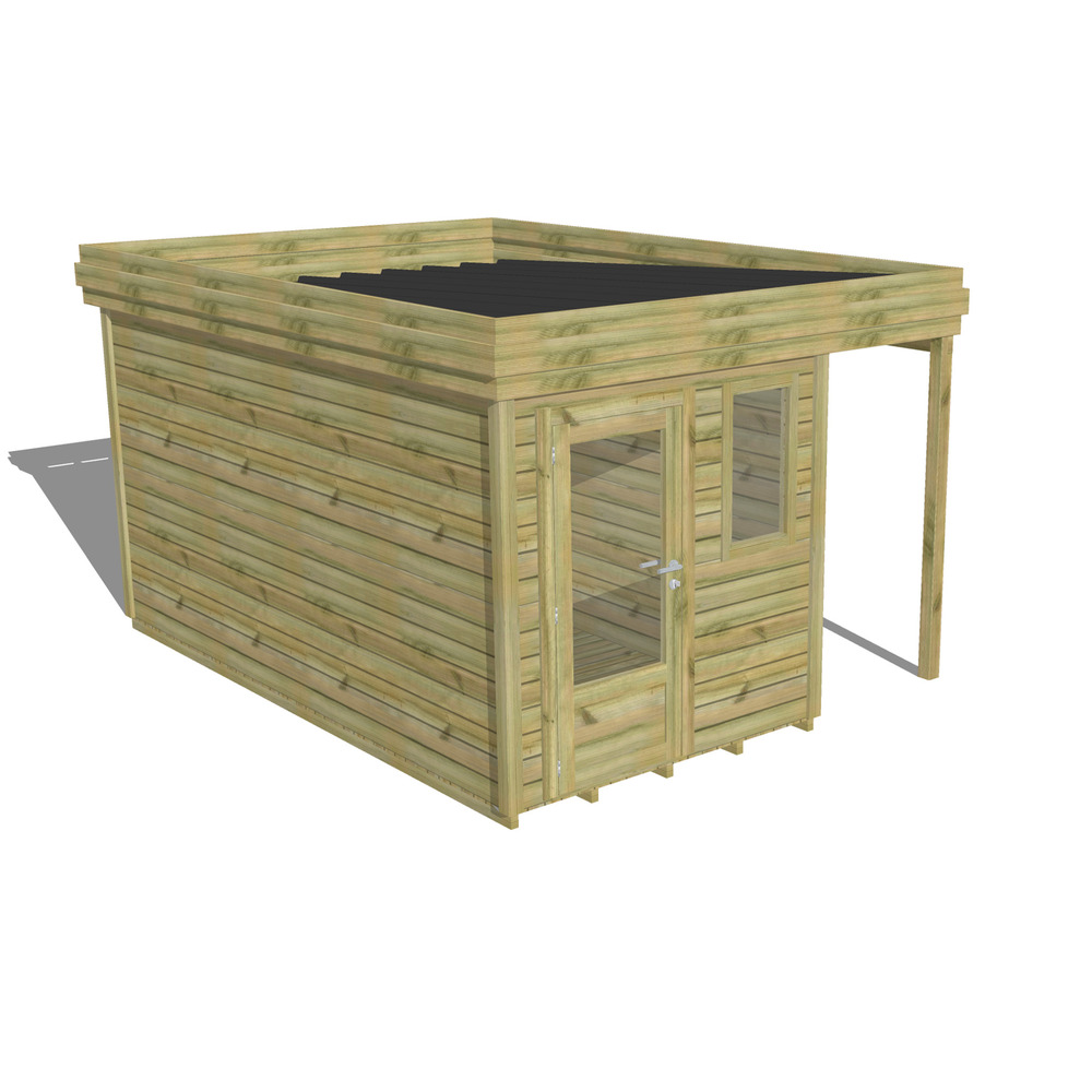 Abri de jardin bois pin traité autoclave 27mm - 3,14x4,34m / 14m2 - bac acier - plancher bois