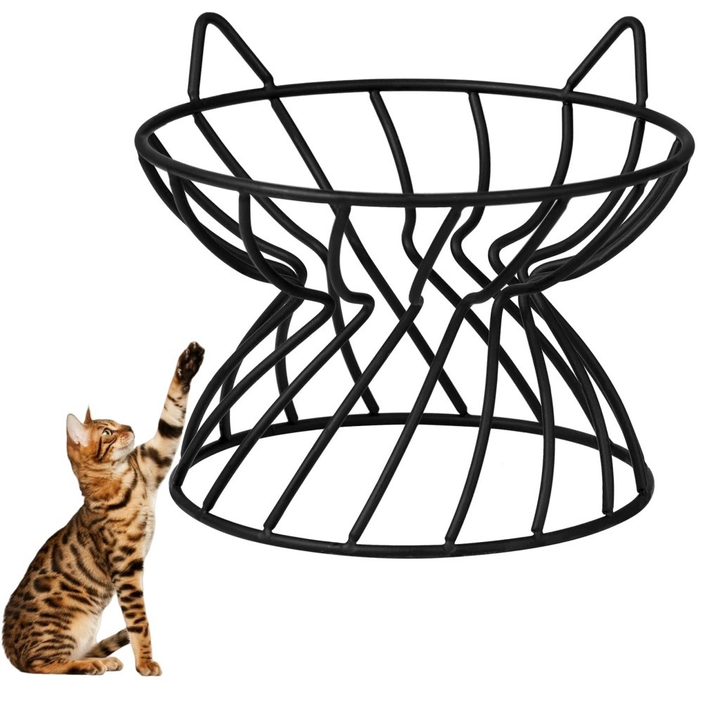 Support pour gamelles pour chat forme de tête de chat-16*13cm