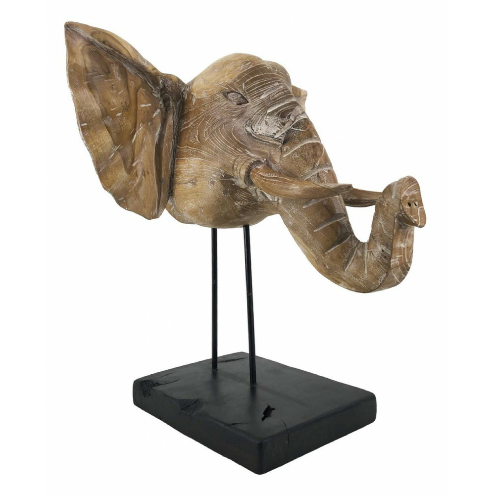 Sculpture eléphant bois marron - décoration d'autrefois